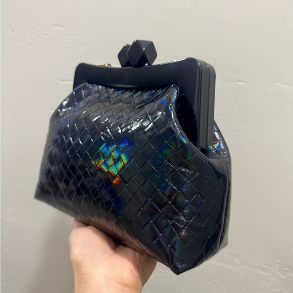 Iridescent Embossed Leather Handmade “Candy” Kisslock Acrylic Frame Clutch Bag - Picture 11 of 16